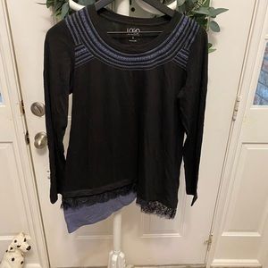 LOGO By Lori Goldstein Asymmetrical Lace Trim Top LS S